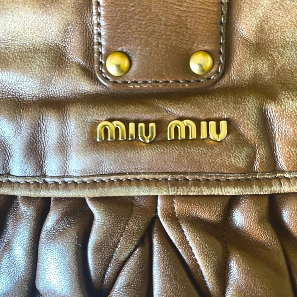 Miu Miu Brown Leather Pleated Hobo Bag - Picture 4 of 7